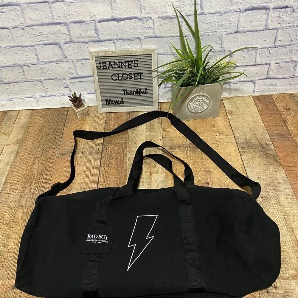 Carolina Herrera Bad Boy black duffle bag gym sport weekender overnight